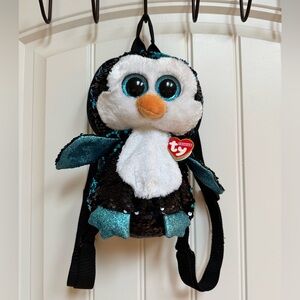 TY Fashion Collection Waddles The Penguin Blue & Black Sequined Beanie Backpack